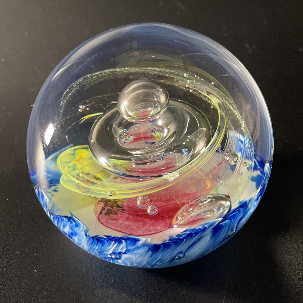 Signed Vintage Selkirkglass Scottish Art Glass Paperweight Multicolored Numbered